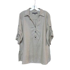 Y2K Coupe Linen Top XL Oversized Popover Tunic Lagenlook Neutral 100% Linen